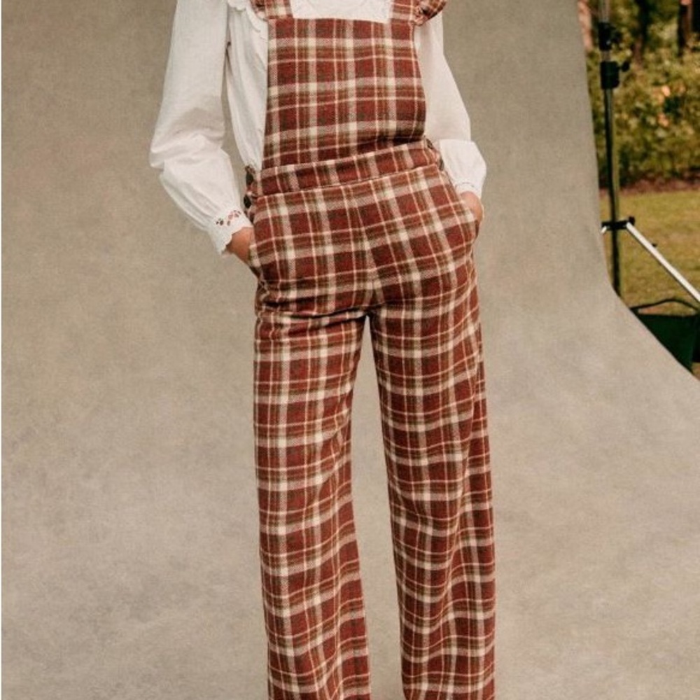 Sezane Brown Plaid Jumpsuit